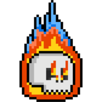 Pixel art cartoon fire skull head png