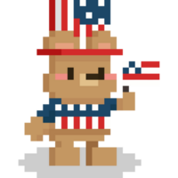 Pixel art bear character with usa colth and flag png