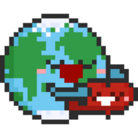 Pixel art cartoon earth character hug the red heart character png