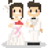 Pixel art couple in white wedding cloth png