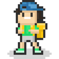 Pixel art cartoon kid with backpack png