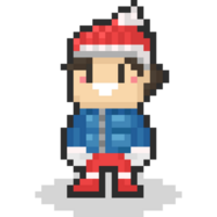 pixel arte desenho animado homem personagem com azul inverno pano png