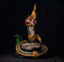 King of naga, naka Thailand dragon or serpent king in the dark photo