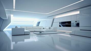 ai generative, futuristic minimalistic living room interior photo
