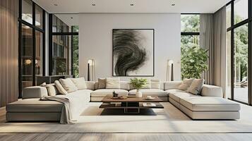 ai generative, innovative modern living room in beige natural colors photo