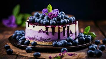 ai generative, blueberry cheesecake tart decorated with fresh berries photo