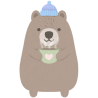 fofa inverno Castanho Urso segurando café copo png