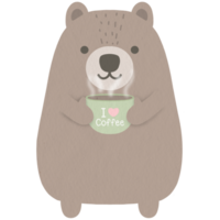 Brown bear holding coffee cup png