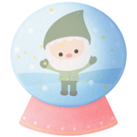 Cute snow globe with happy elf inside png