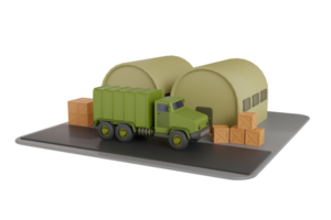 3D Illustration of Military base with war transportation. Military camp 3d illustration png