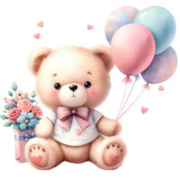 gegenereerd-ai, schattig teddy beer met geschenk doos en ballonnen png