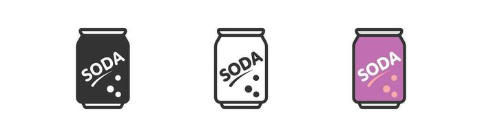 Soda in aluminium recyclable can icon. Cold beverage symbol. Carbonated drink with berries flavor. Outline, flat and colored style icon for web design. Vector illustration.