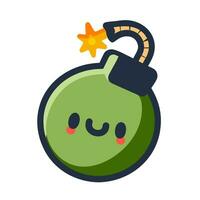 Bomb cute green character icon. Boom, weapon, warning, explosion. Flat vector illustration, EPS 10.