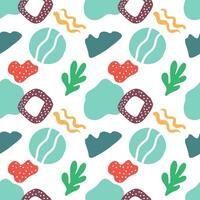 Seamless abstraction, colorful shapes and doodle objects. Abstract contemporary modern trendy vector illustration. All elements are isolated. Vector illustration