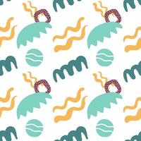 Seamless abstraction, colorful shapes and doodle objects. Abstract contemporary modern trendy vector illustration. All elements are isolated. Vector illustration