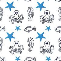 Seamless pattern with fish in the line style. Wrapping paper, textile, texture sea background vector