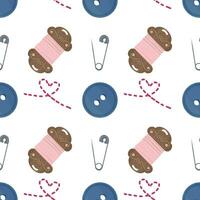 Seamless pattern with sewing tools elements, cartoon style. Wrap, fabric vector