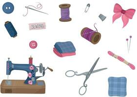Sewing set. Collection of sewing supplies. Hand made. vector