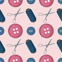 Seamless pattern with sewing tools elements, cartoon style. Wrap, fabric vector