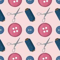 Seamless pattern with sewing tools elements, cartoon style. Wrap, fabric vector