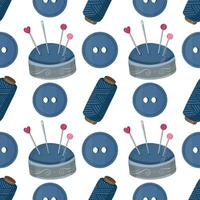 Seamless pattern with sewing tools elements, cartoon style. Wrap, fabric vector