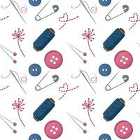 Seamless pattern with sewing tools elements, cartoon style. Wrap, fabric vector