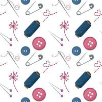 Seamless pattern with sewing tools elements, cartoon style. Wrap, fabric vector