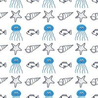 Seamless pattern with fish in the line style. Wrapping paper, textile, texture sea background vector