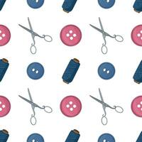 Seamless pattern with sewing tools elements, cartoon style. Wrap, fabric vector