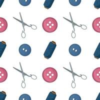 Seamless pattern with sewing tools elements, cartoon style. Wrap, fabric vector