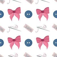 Seamless pattern with sewing tools elements, cartoon style. Wrap, fabric vector