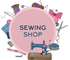 Banner with sewing supplies. Sewing shop vector