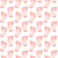 Watercolor illustration of a pattern of pink children's footprints. Isolated. Newborn, hello baby, toddler, toddler, poster, kids room decor, greeting card, invitation card, baby png