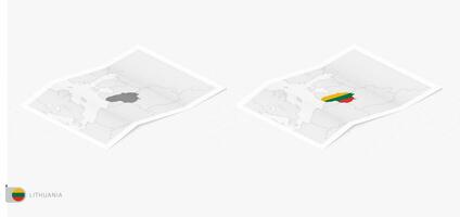 Set of two realistic map of Lithuania with shadow. The flag and map of Lithuania in isometric style. vector