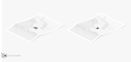 Set of two realistic map of South Korea with shadow. The flag and map of South Korea in isometric style. vector