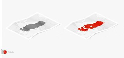 Set of two realistic map of Turkey with shadow. The flag and map of Turkey in isometric style. vector