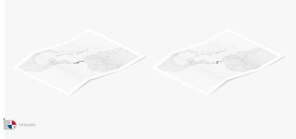 Set of two realistic map of Panama with shadow. The flag and map of Panama in isometric style. vector