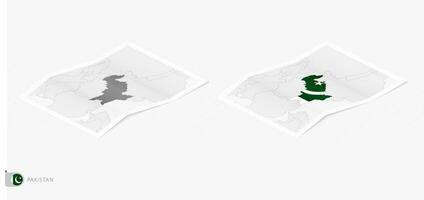 Set of two realistic map of Pakistan with shadow. The flag and map of Pakistan in isometric style. vector