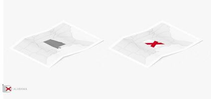 Set of two realistic map of Alabama with shadow. The flag and map of Alabama in isometric style. vector