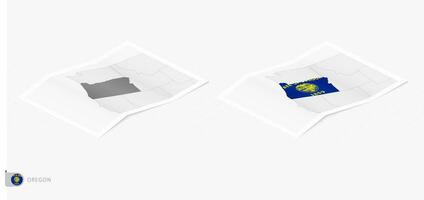 Set of two realistic map of Oregon with shadow. The flag and map of Oregon in isometric style. vector