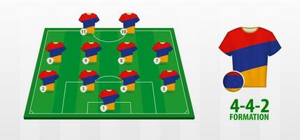 Armenia nacional fútbol americano equipo formación en fútbol americano campo. vector