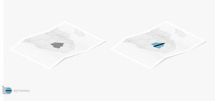 Set of two realistic map of Botswana with shadow. The flag and map of Botswana in isometric style. vector