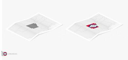 Set of two realistic map of Arkansas with shadow. The flag and map of Arkansas in isometric style. vector