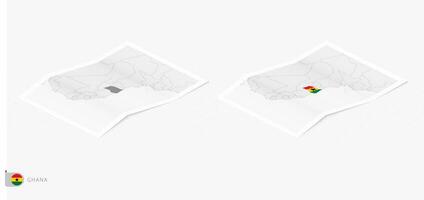 Set of two realistic map of Ghana with shadow. The flag and map of Ghana in isometric style. vector