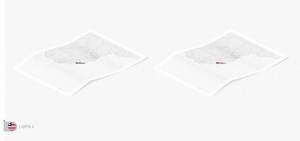 Set of two realistic map of Liberia with shadow. The flag and map of Liberia in isometric style. vector