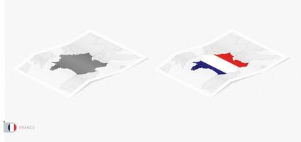 Set of two realistic map of France with shadow. The flag and map of France in isometric style. vector