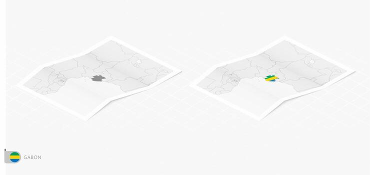 Set of two realistic map of Gabon with shadow. The flag and map of Gabon in isometric style. vector