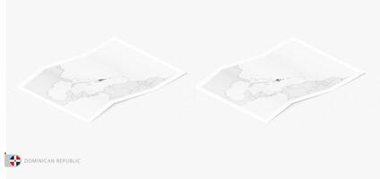 Set of two realistic map of Dominican Republic with shadow. The flag and map of Dominican Republic in isometric style. vector