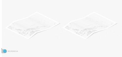 Set of two realistic map of Micronesia with shadow. The flag and map of Micronesia in isometric style. vector