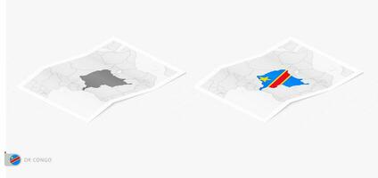 Set of two realistic map of DR Congo with shadow. The flag and map of DR Congo in isometric style. vector